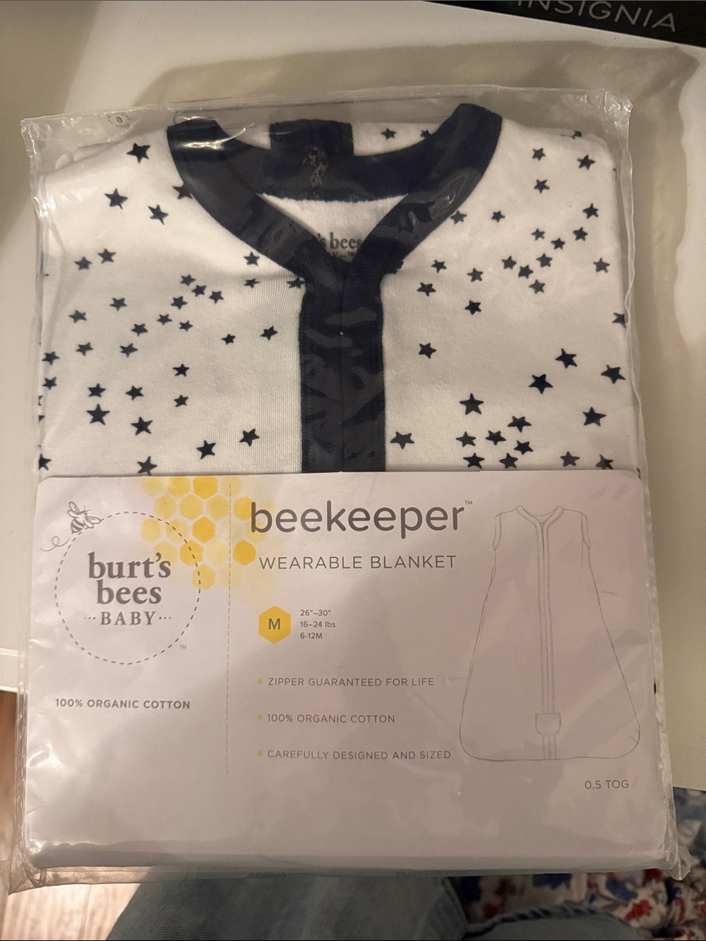 Burt's Bees Baby White Wearable Blanket with Navy Star Print
